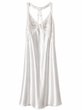Oscar de la Renta Ivory Satin Lace-Trim Nightgown